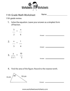 11th Grade Math Review Worksheet Free Printable