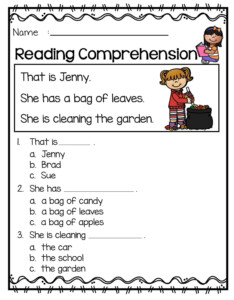 1st Grade Reading Comprehension Worksheets Printable PDF