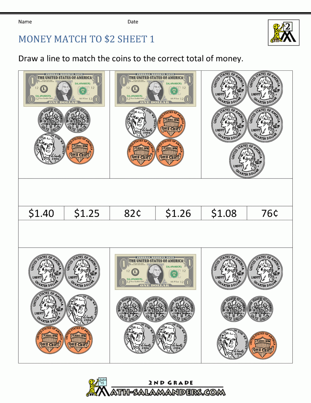 2nd Grade Money Worksheets Up To 2