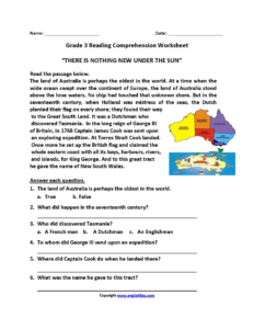 3Rd Grade Reading Comprehension Worksheets Multiple Choice