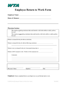 49 Best Return To Work Work Release Forms TemplateLab