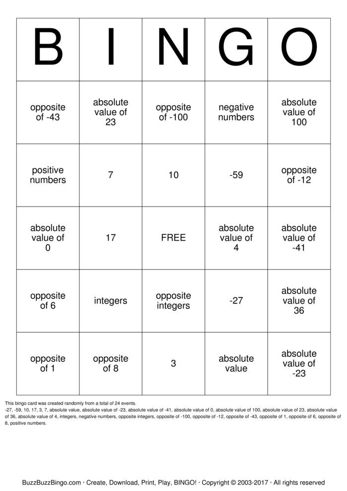 6th Grade Math Bingo Cards To Download Print And Customize 