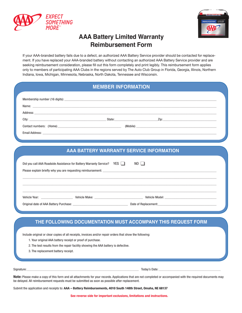 Printable Aaa Reimbursement Form NewFreePrintable