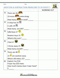 Addition Subtraction Word Problems 2nd Grade