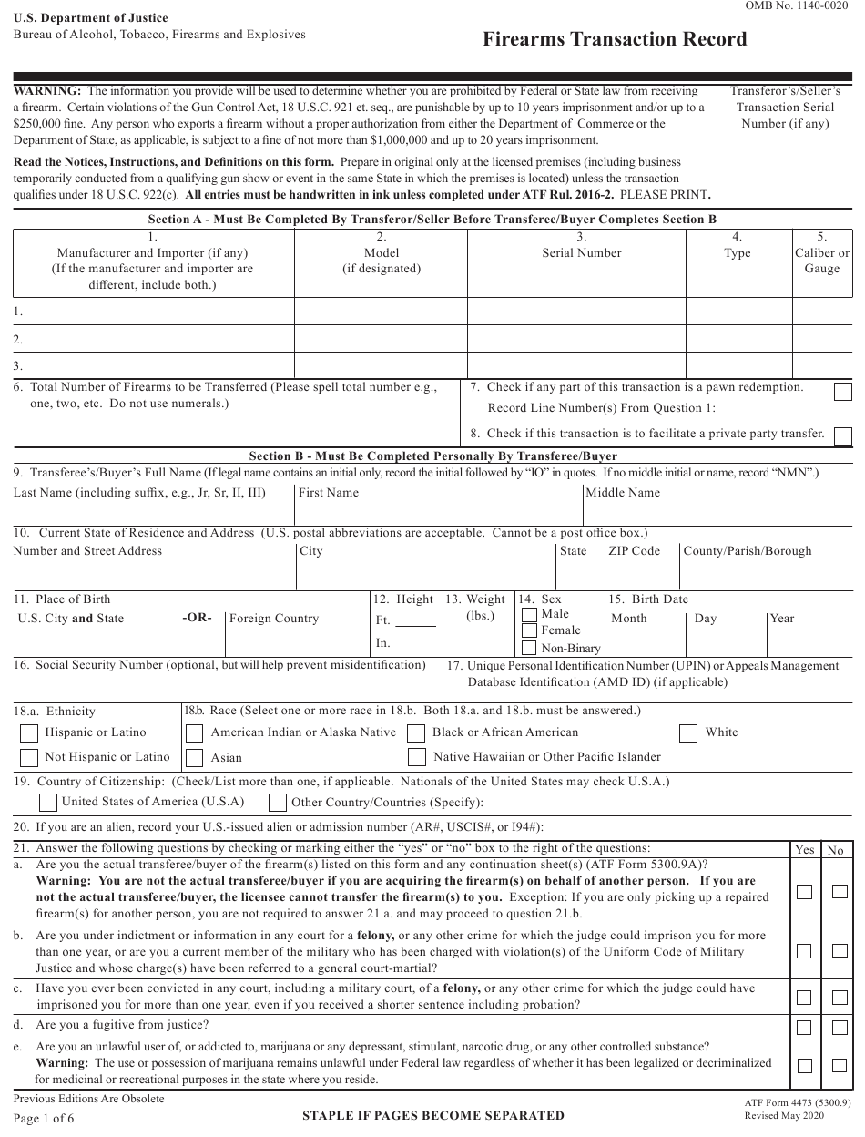 ATF Form 4473 Download Fillable PDF Or Fill Online 