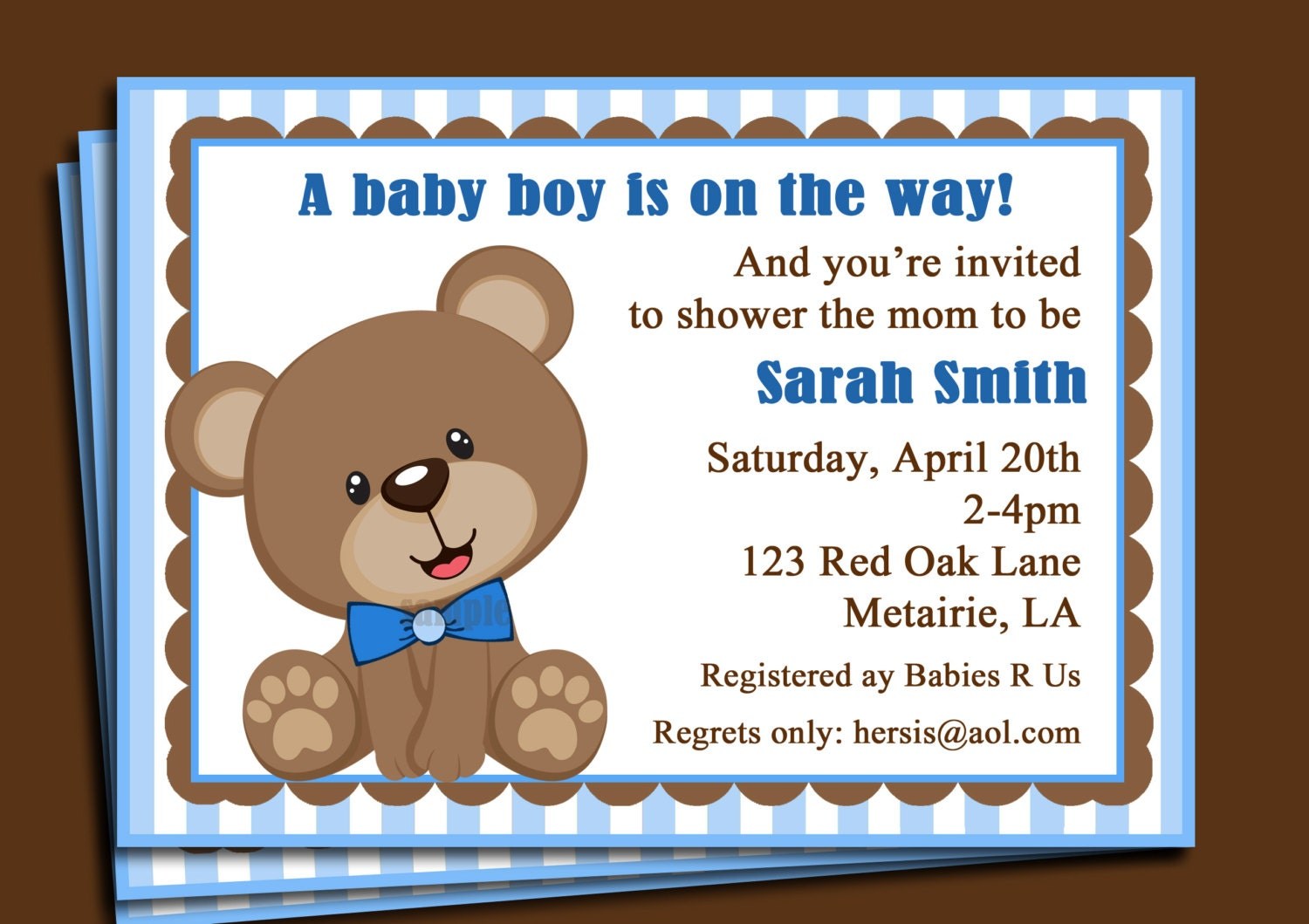 Blue Teddy Bear Invitation Printable Or Printed With FREE