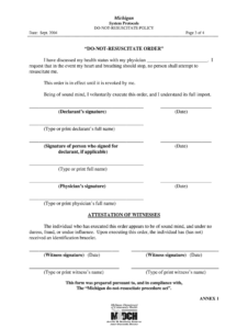 Do Not Resuscitate Form For Michigan Fill Out And Sign