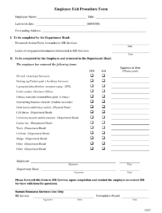 Employee Exit Procedure Form Marymount University