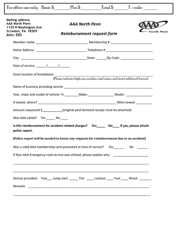 Printable Aaa Reimbursement Form Printable Forms Free Online