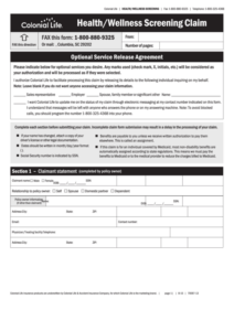 Fillable Colonial Life Health wellness Screening Claim