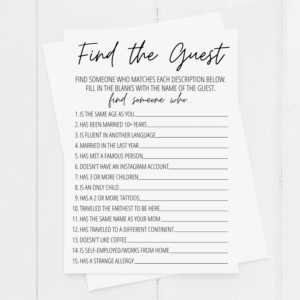 Find The Guest Bridal Shower Game Free Printable Modern MOH