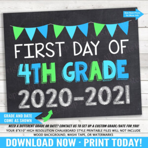 First Day Of 4th Grade 2020 2021 Photo Prop Blue And Green