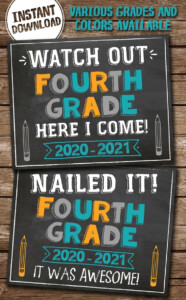 First Day Of 4th Grade 2020 2021 PRINTABLE Chalkboard Sign