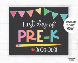 First Day Of Pre K Sign Girl Printable First Day Of School