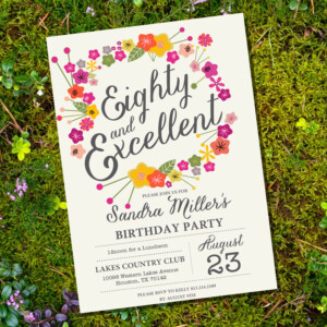 Floral Eightieth Birthday Invitation 80th Birthday