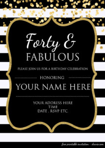 Forty Fabulous 40th Birthday Invitation Template PSD