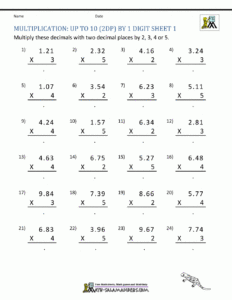 Free 5th Grade Math Worksheets Multiplication 3 Digits 2dp