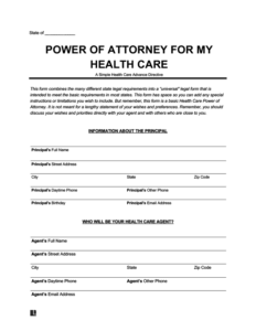 Free Medical Power Of Attorney Form Blank Printable