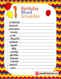 Free Printable Birthday Word Scramble Game Birthday