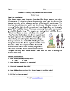 Free Printable Reading Comprehension Worksheets For 3rd