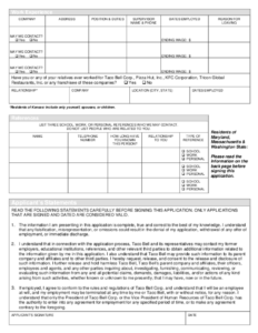 Free Printable Taco Bell Job Application Form Page 3