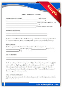 Generic Rental Agreement Form Free Printable