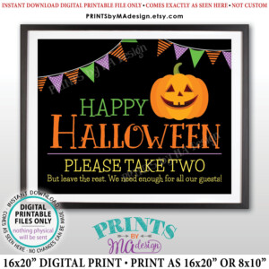 Happy Halloween Candy Sign Please Take Two Treats Jack O