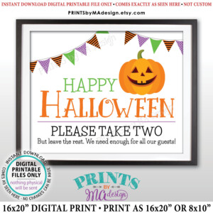 Happy Halloween Candy Sign Please Take Two Treats Jack O