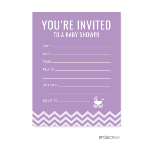 Lavender Chevron Baby Shower Blank Invitations 20 Pack