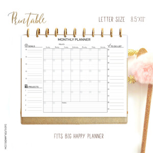 Monthly Planner Big Happy Planner Printable Lined Letter