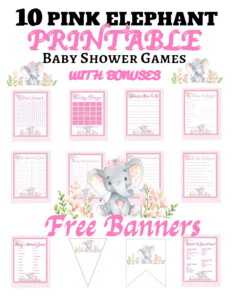 Pink Elephant Baby Shower Games 10 Game Set PLUS 2 FREE