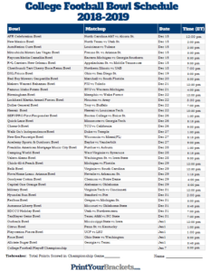 Printable College Football Bowl Schedule Pick em College