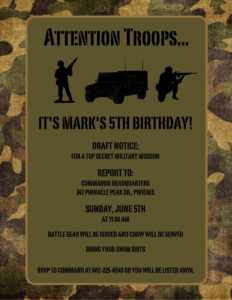 Printable Free Army Birthday Invitation