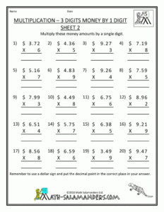 Printable Multiplication Worksheets For 7Th Grade