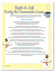 Printable Right Left Frosty The Snowman Yellow