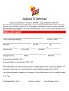 Red Robin Application Pdf Fill Out And Sign Printable