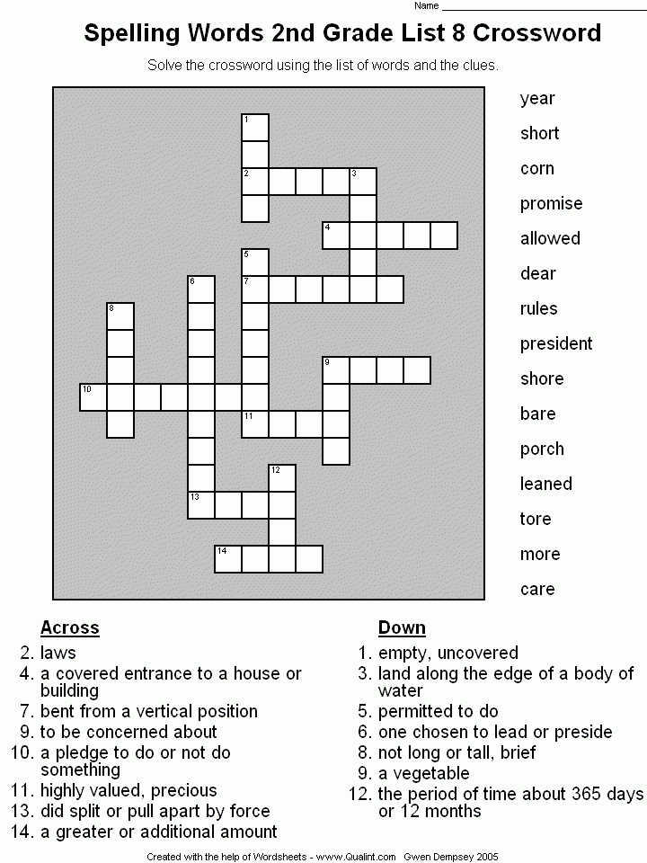 2nd Grade Crossword Puzzles Free Printable NewFreePrintable