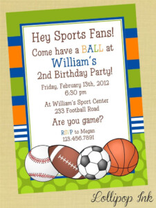 Sports Printable Birthday Invitation Personalized Sports