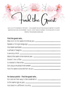 STUNNING Find The Guest Bridal Shower Game Printable