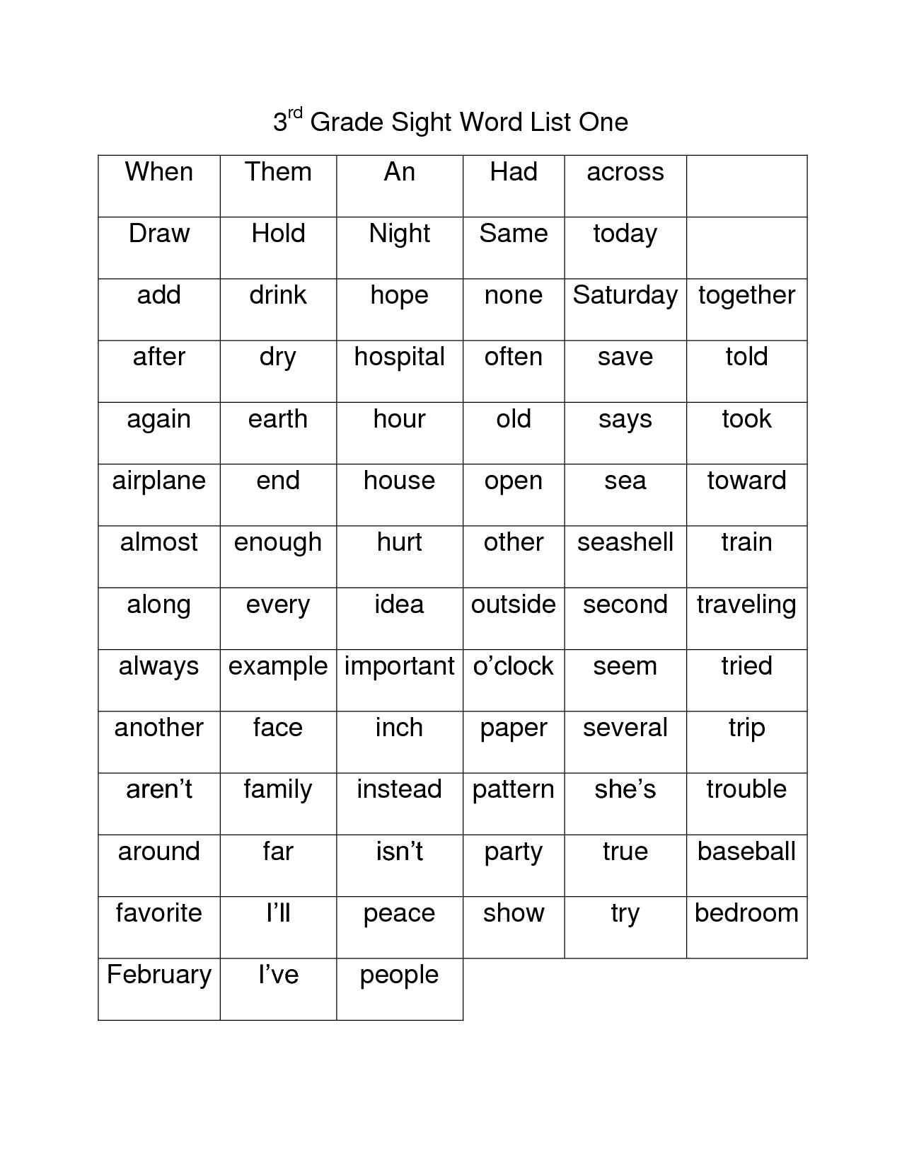 Printable 3rd Grade Vocabulary Words NewFreePrintable