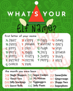 What s Your Elf Name Christmas Game Party Game Holiday