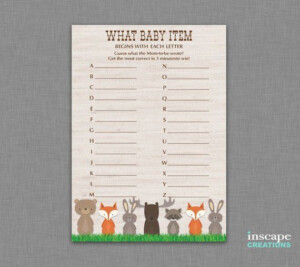 WOODLAND Animals What Baby Items Begin With This Letter