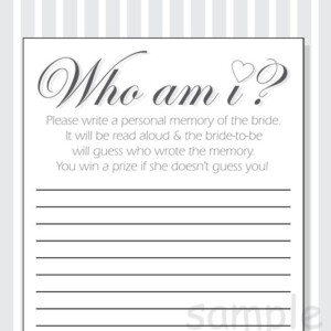 DIY Who Am I Printable Bridal Shower Game White Red