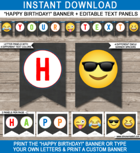 Emoji Printable Banner Template For Boys Happy Birthday Bunting