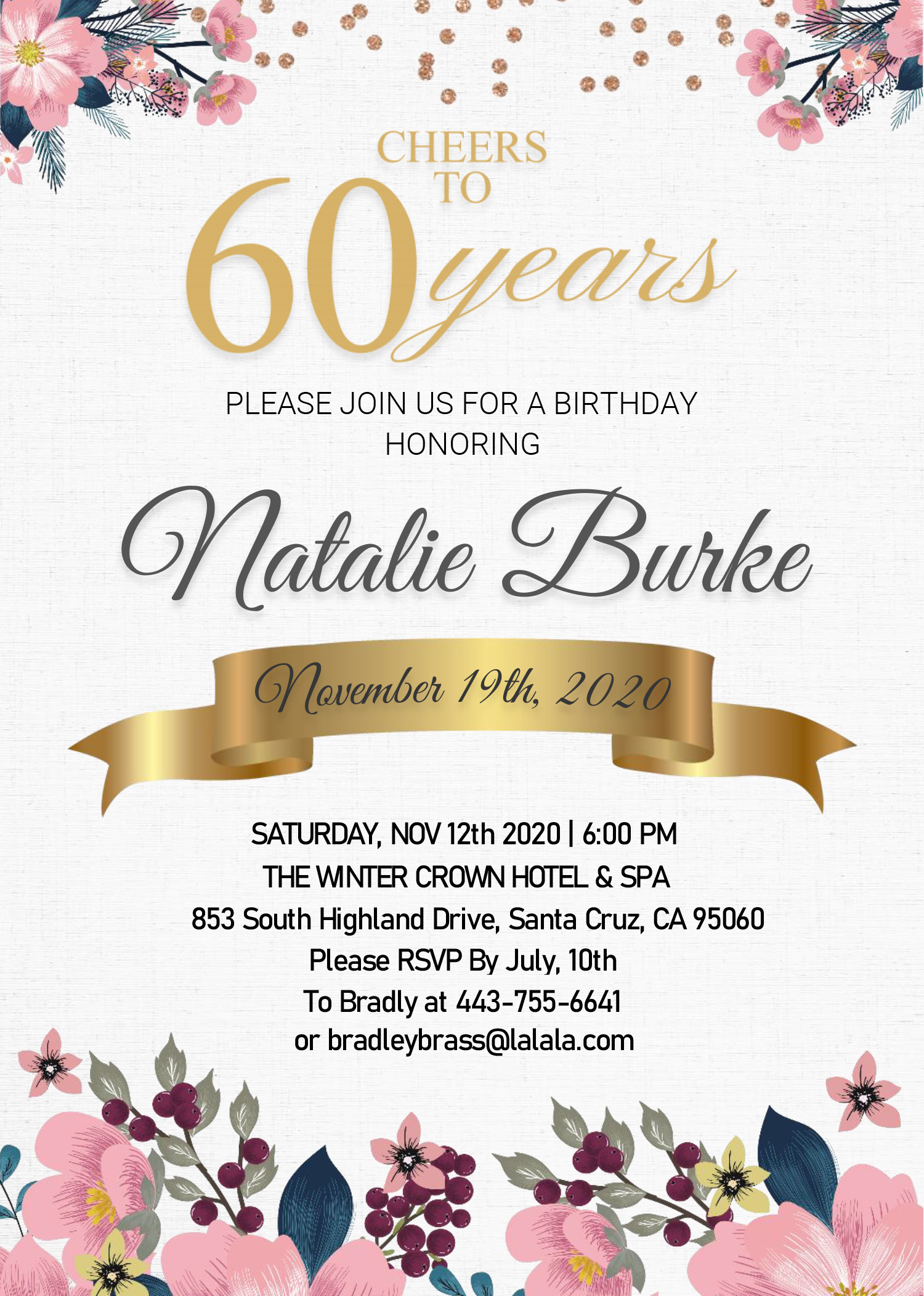 Floral 60th Birthday Invitation Templates Editable With MS Word 