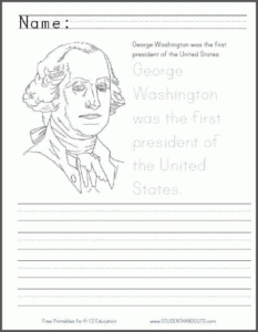 George Washington Coloring Page With Handwriting Practice Student