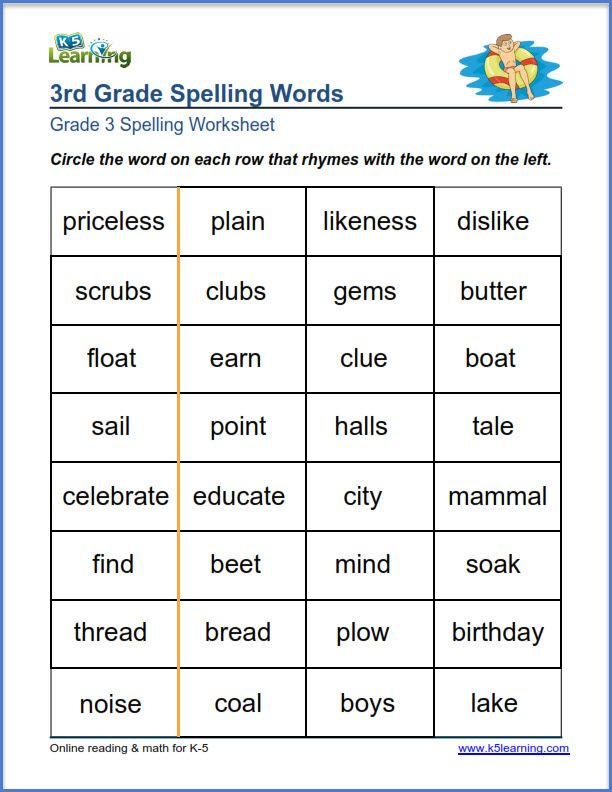 third grade spelling homework