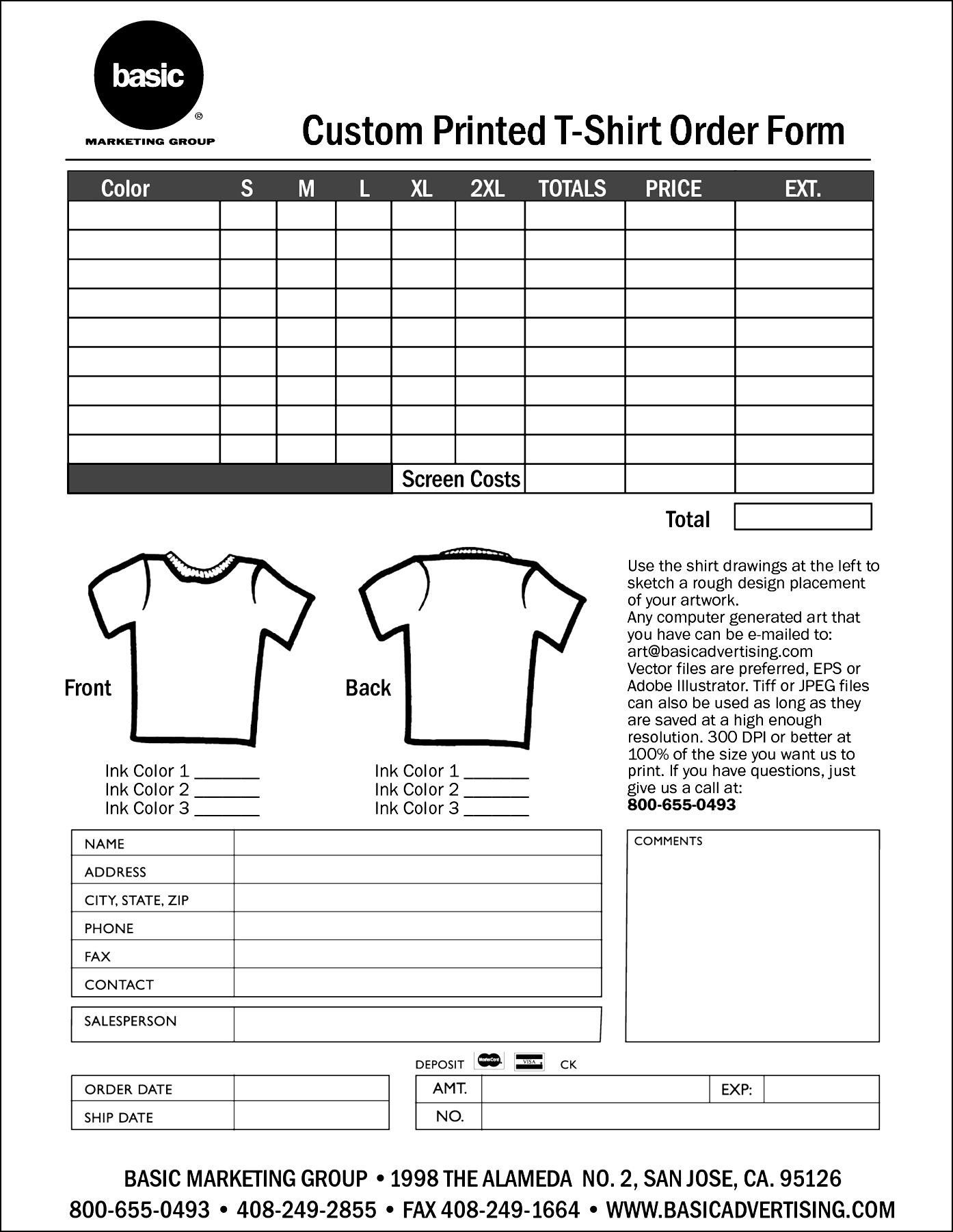 Free Printable T Shirt Order Form Template NewFreePrintable