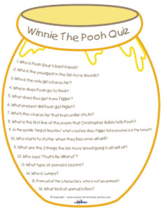 Printable Winnie The Pooh Quiz Baby Bear Baby Shower Disney Baby