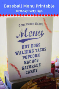 16 X 20 Baseball Party Concession Stand Menu Printable Customized